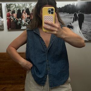 Vintage Sleeveless Denim Button-Up Top